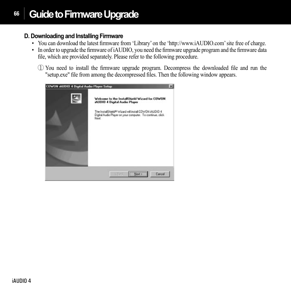 Guide to firmware upgrade | Cowon Systems IAUDIO 4 User Manual | Page 66 / 73