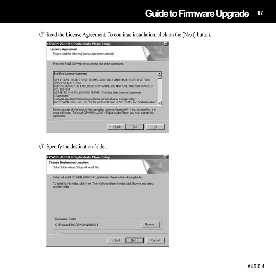 Guide to firmware upgrade | Cowon Systems IAUDIO 4 User Manual | Page 67 / 73