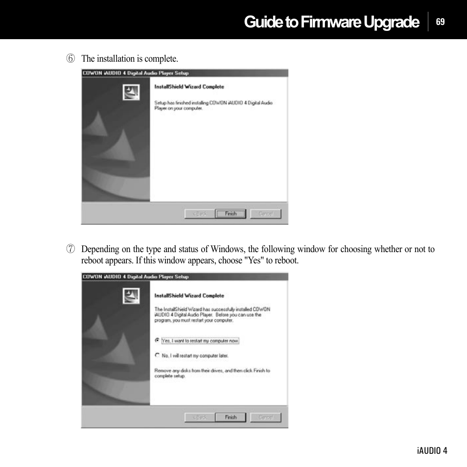 Guide to firmware upgrade | Cowon Systems IAUDIO 4 User Manual | Page 69 / 73