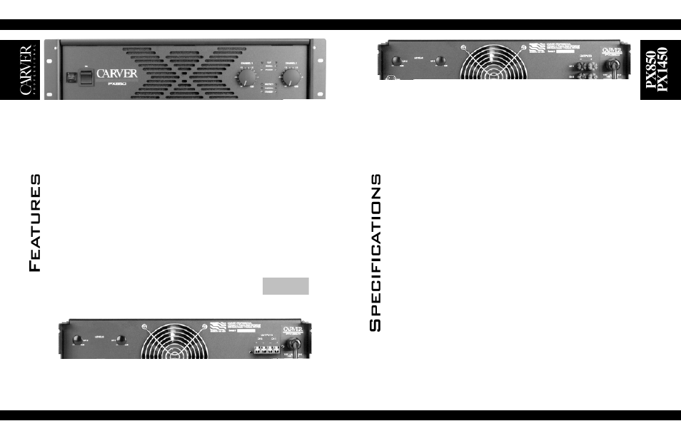 Features and specifications, Px850 -4, Px850 | Carver px1450 User Manual | Page 4 / 19