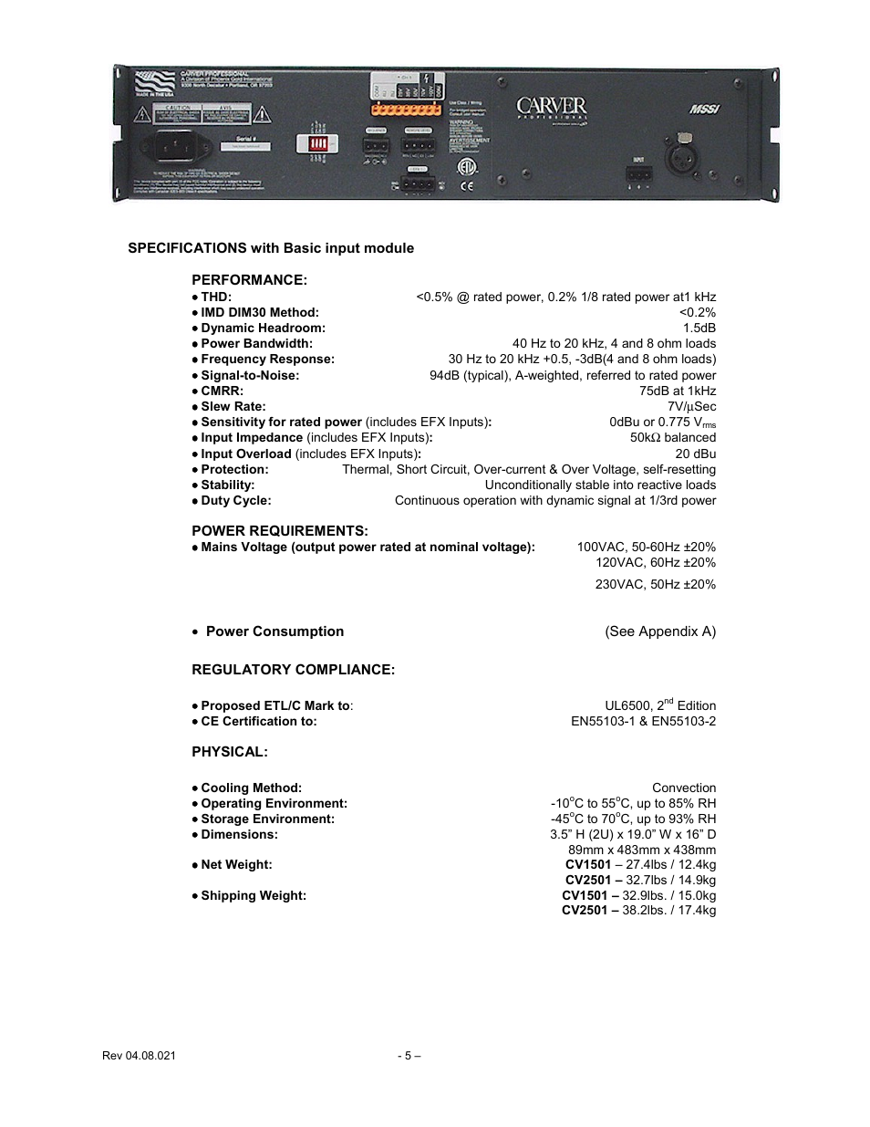 Carver CV Series User Manual | Page 5 / 27