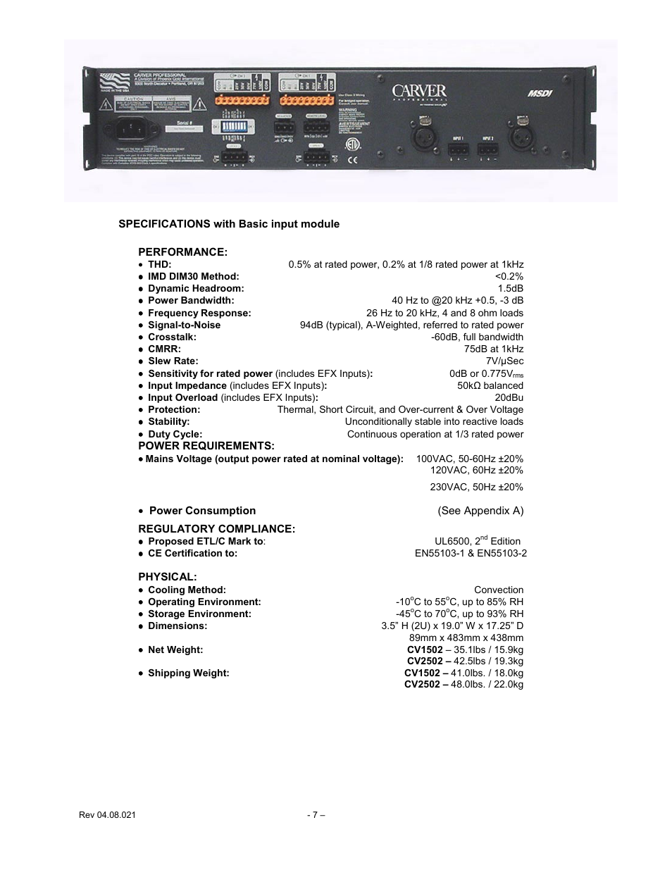 Carver CV Series User Manual | Page 7 / 27