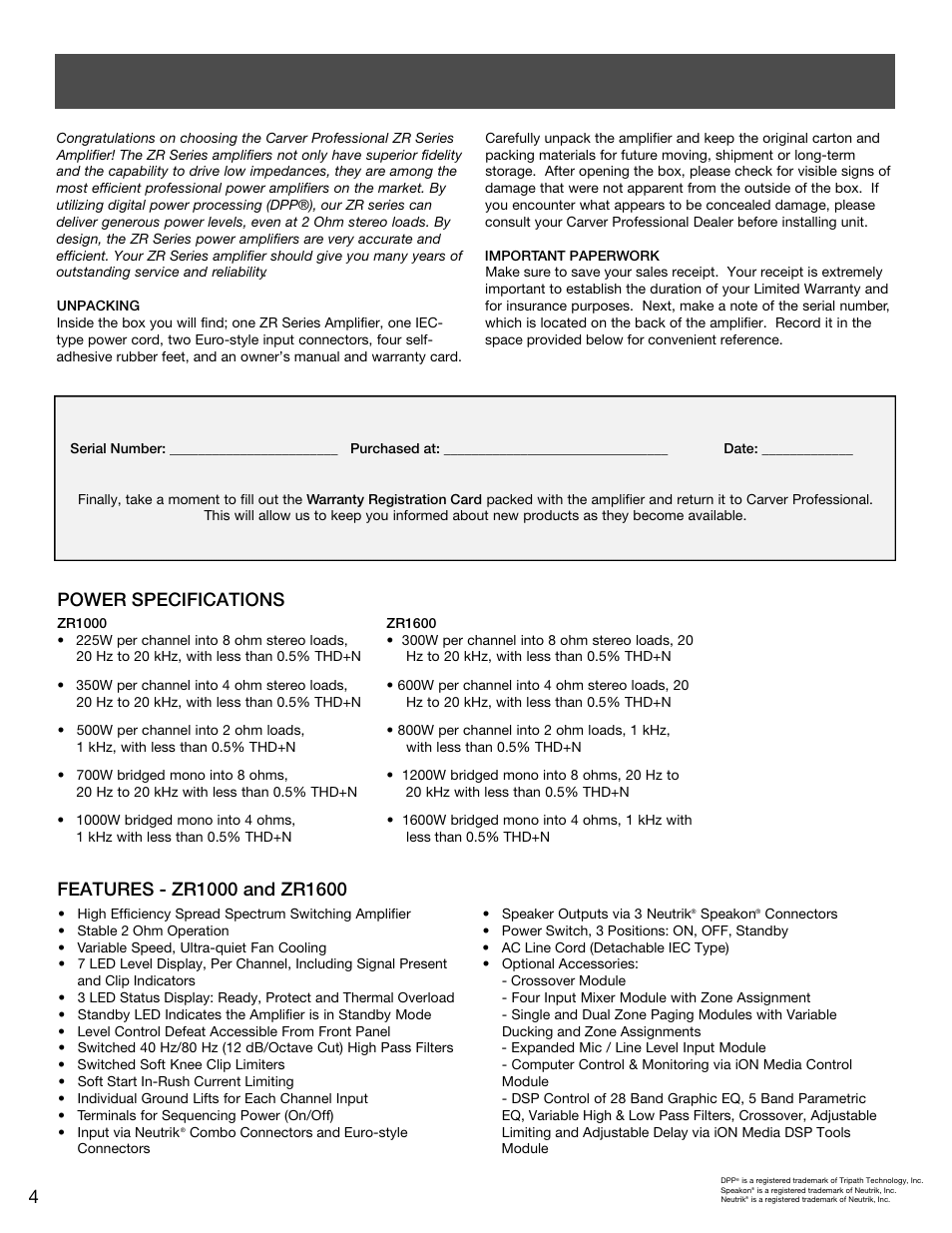 Introduction | Carver ZR1000 User Manual | Page 4 / 12