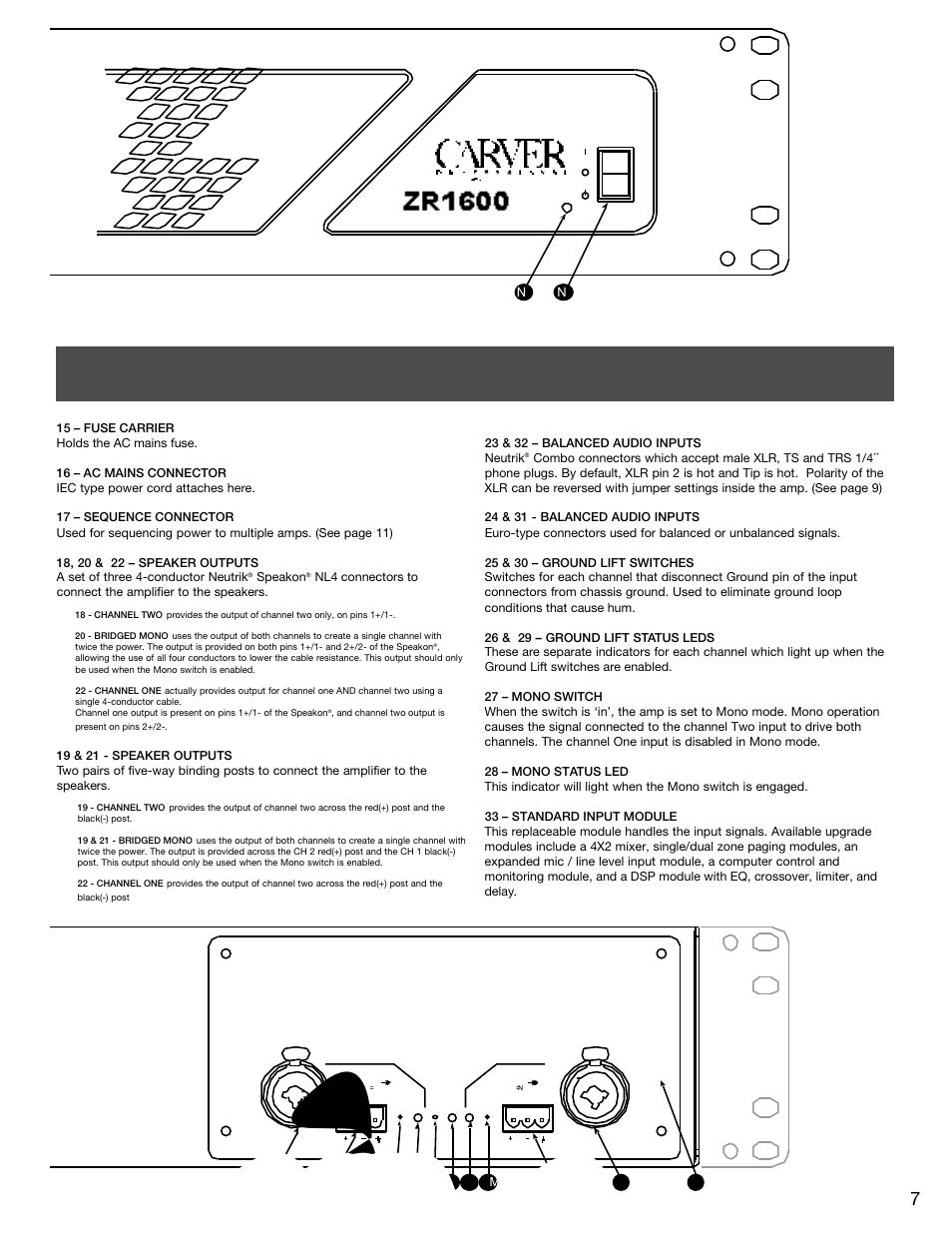 Rear | Carver ZR1000 User Manual | Page 7 / 12