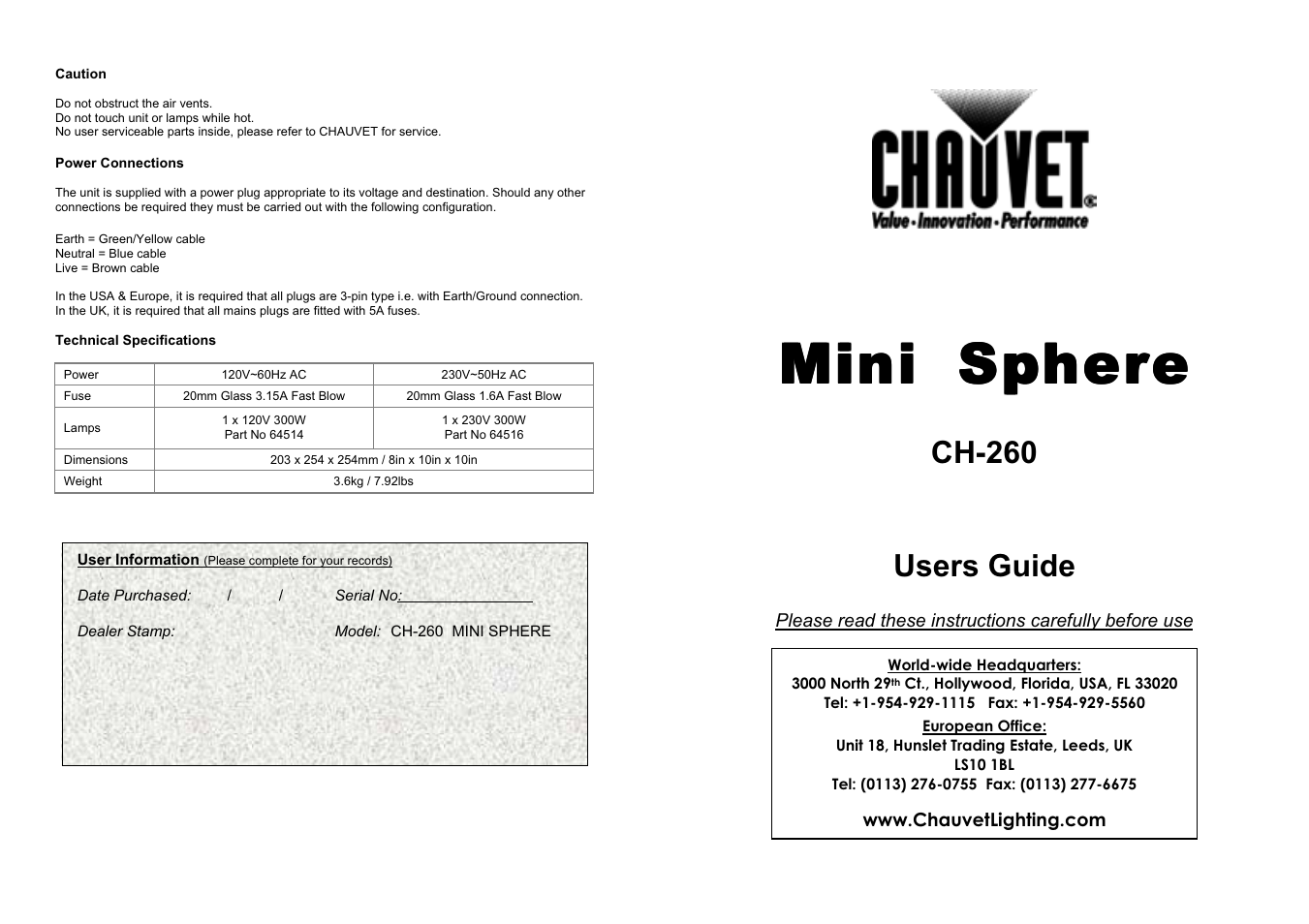 Chauvet CH-260 User Manual | 2 pages