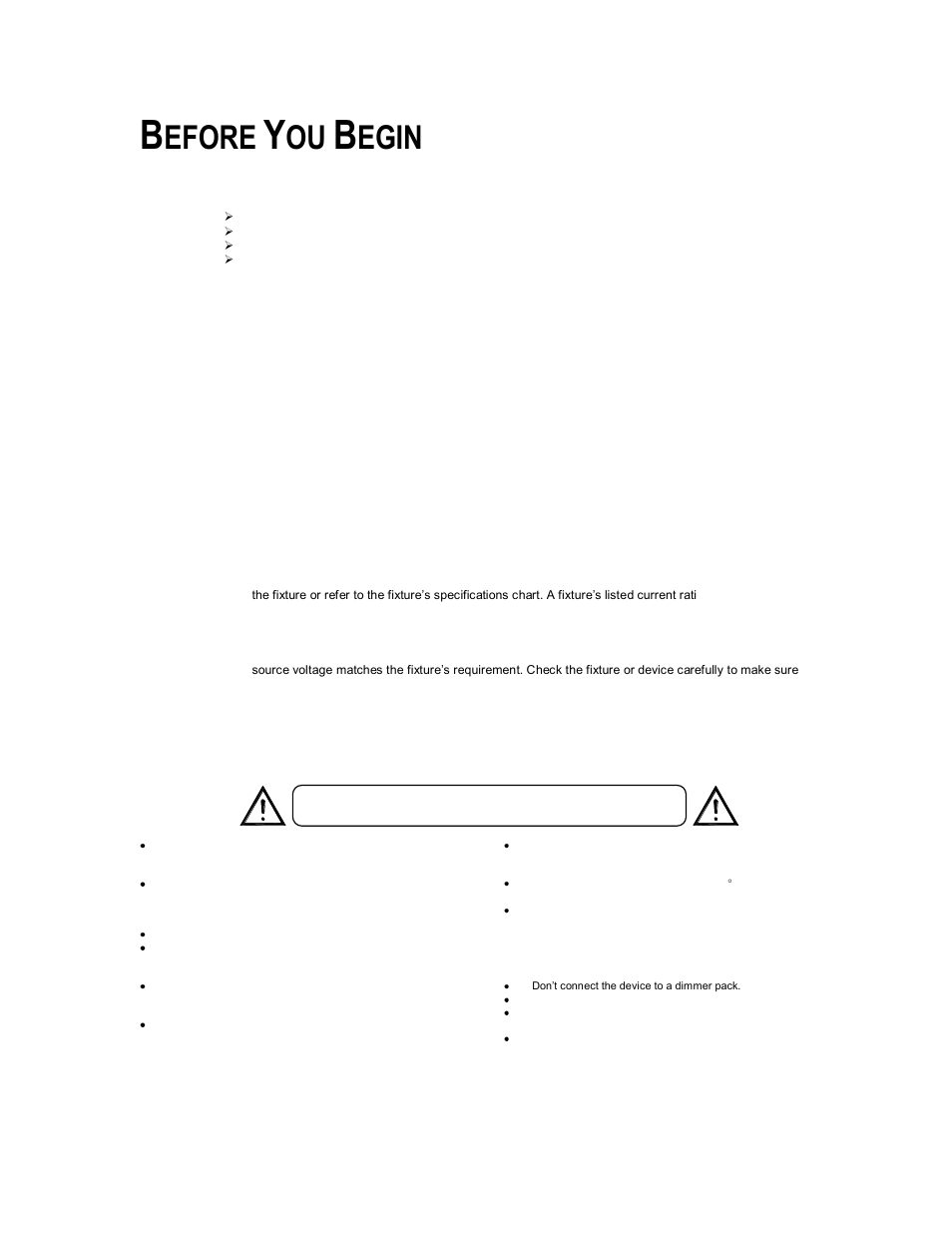 Efore, Egin, What is included | Unpacking instructions, Ac power, Safety instructions | Chauvet DMX-4 User Manual | Page 3 / 11