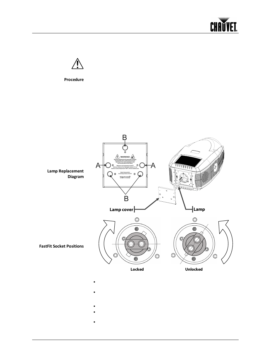 Lamp replacement, Increasing the lamp’s life, Setup | Chauvet 1200E User Manual | Page 16 / 36