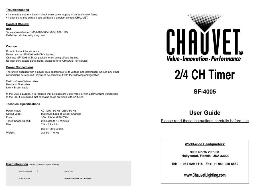 Chauvet SF-4005 User Manual | 2 pages