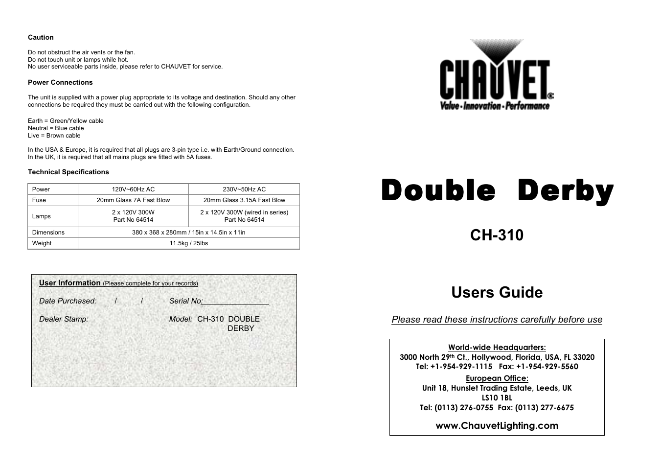 Chauvet Ch-310 User Manual | 2 pages