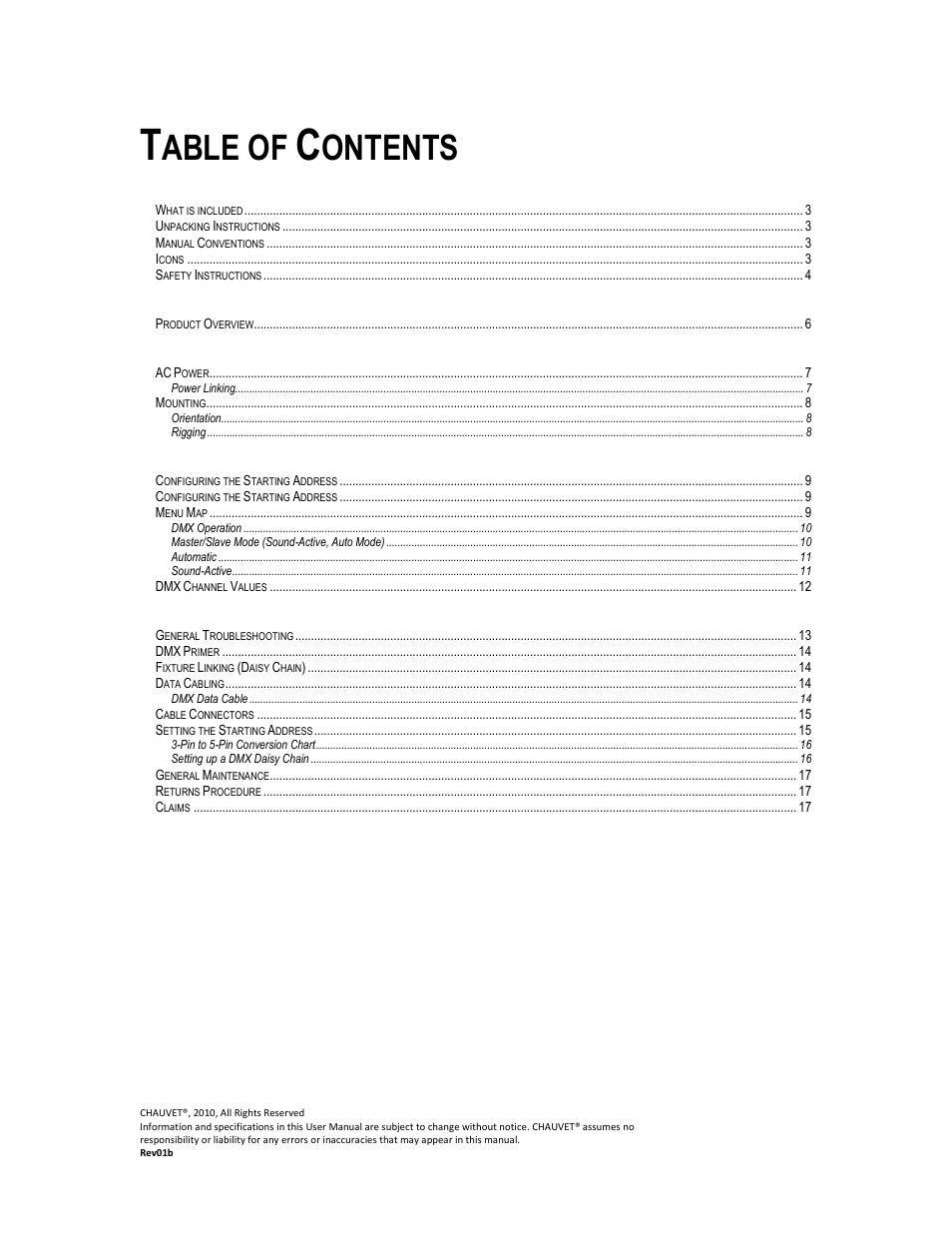 Able of, Ontents | Chauvet LED 360 User Manual | Page 2 / 18