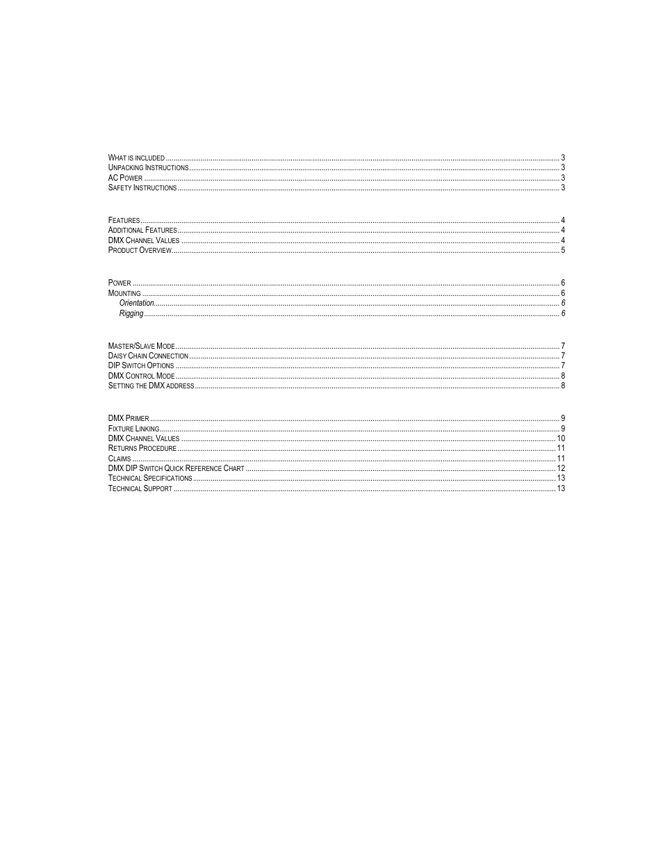 Able of content | Chauvet 200B User Manual | Page 2 / 13