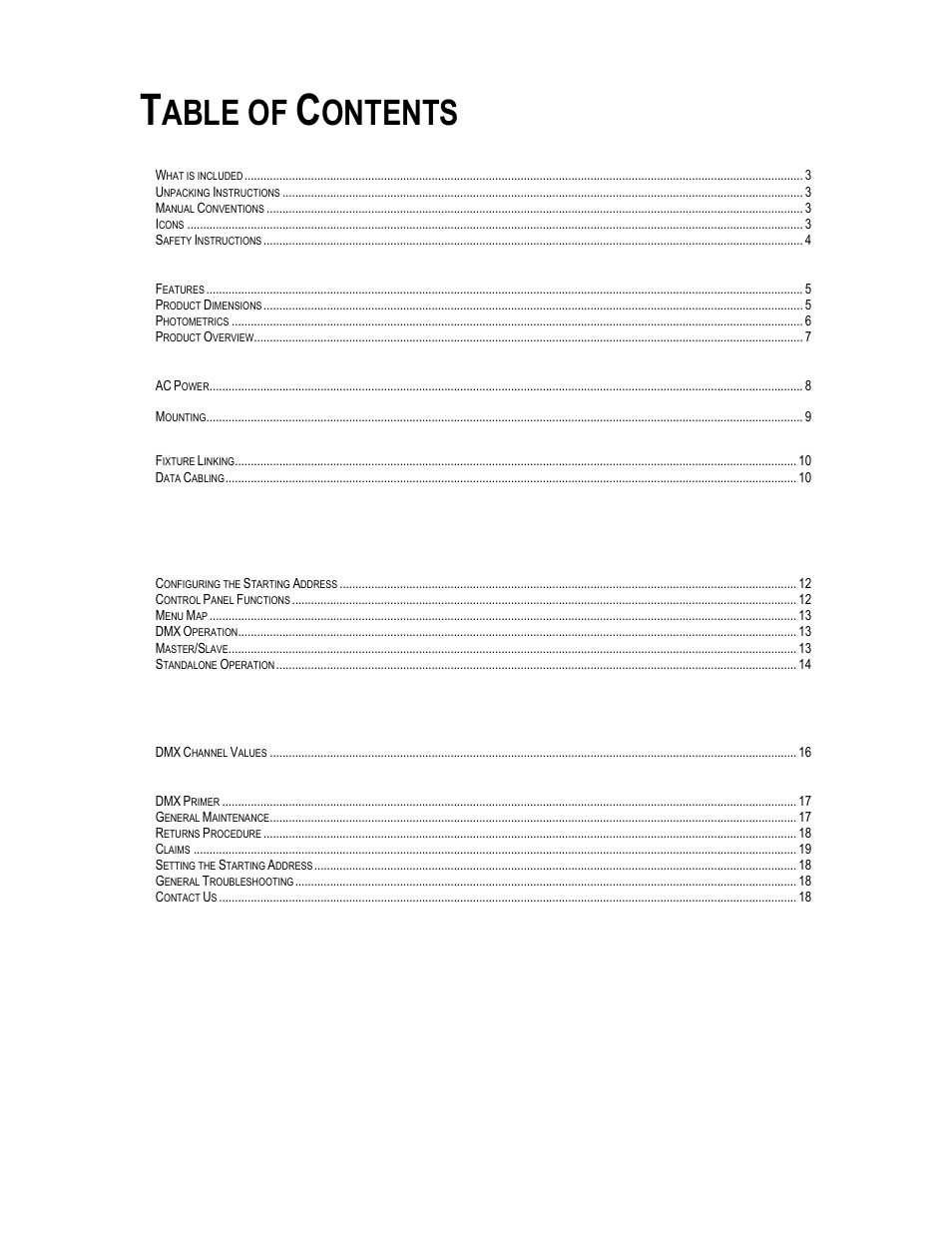 Able of, Ontents | Chauvet SNAPSHOT LED PAR 38 TRI-B User Manual | Page 2 / 20