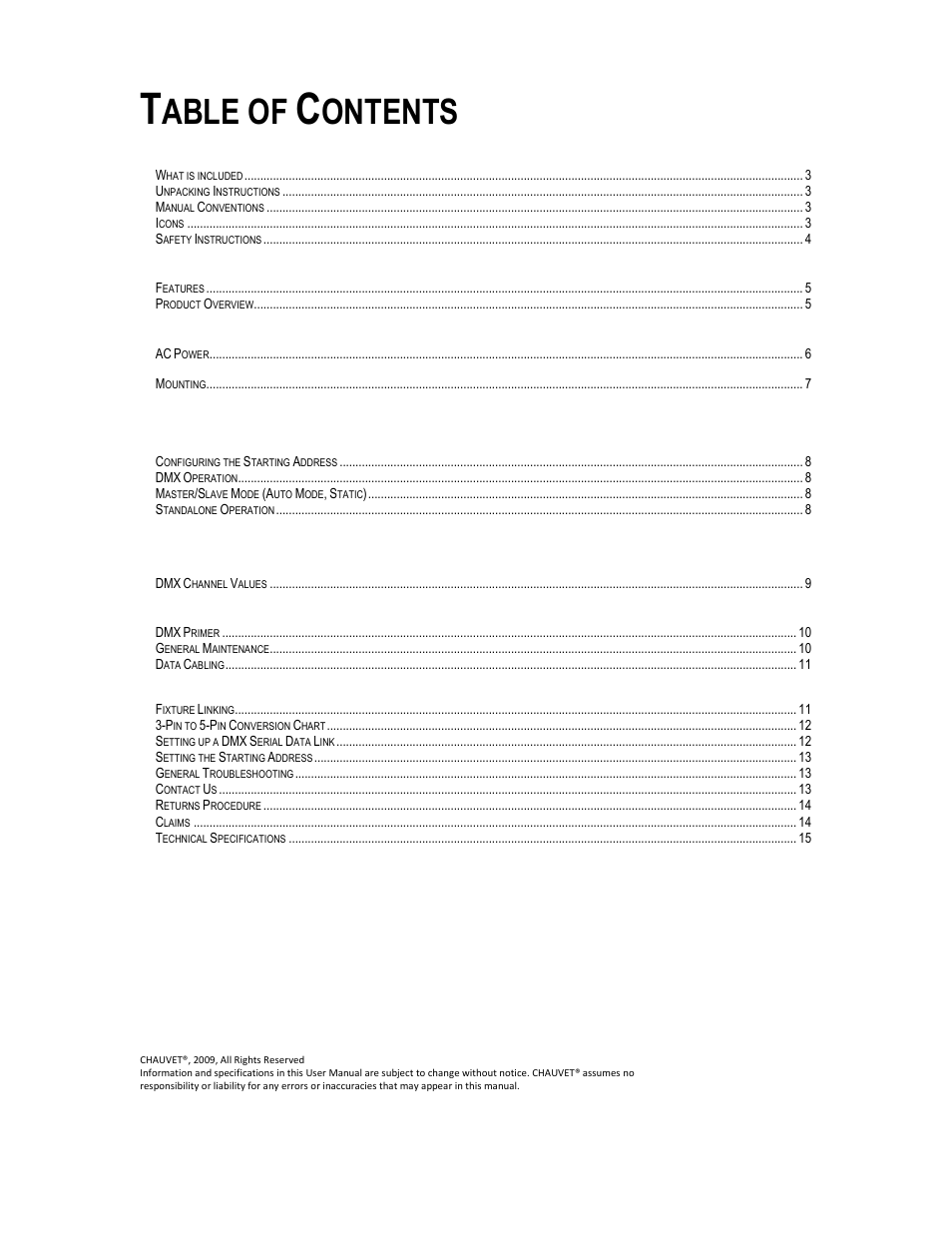 Able of, Ontents | Chauvet 86 User Manual | Page 2 / 15
