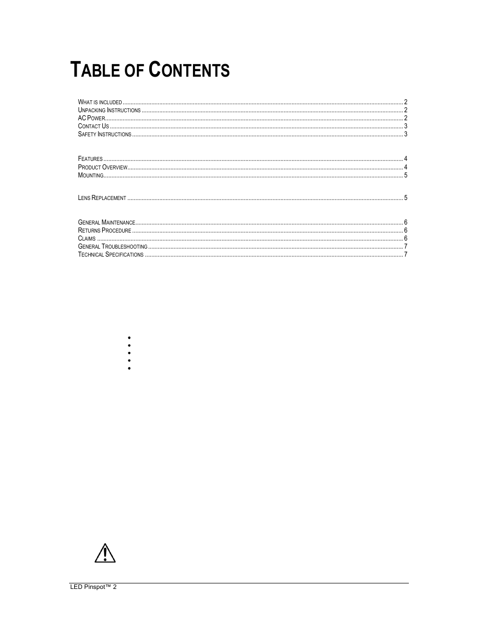 Able of, Ontents, Efore | Egin, What is included, Unpacking instructions, Ac power | Chauvet Landscape Lighting User Manual | Page 2 / 7