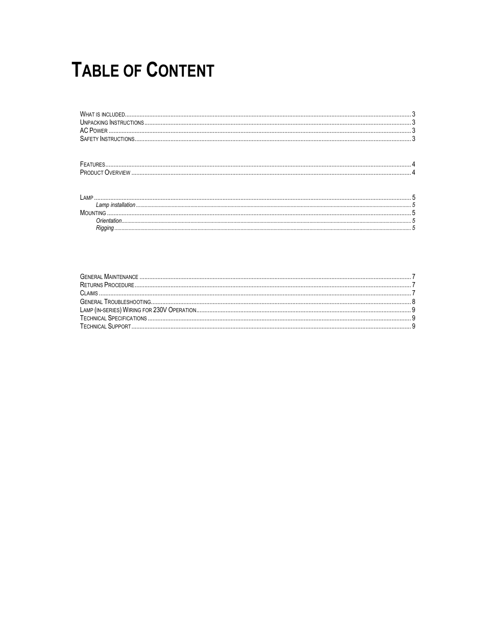 Table of content, Able of, Ontent | Chauvet Ch 258 User Manual | Page 2 / 9
