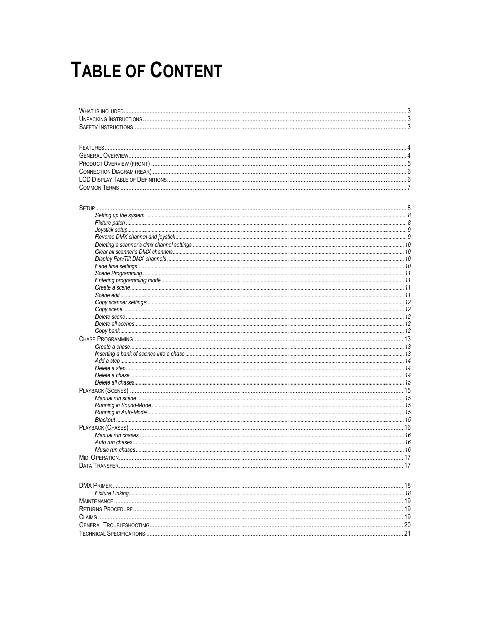 Able of, Ontent | Chauvet DMX-55 DMX User Manual | Page 2 / 21