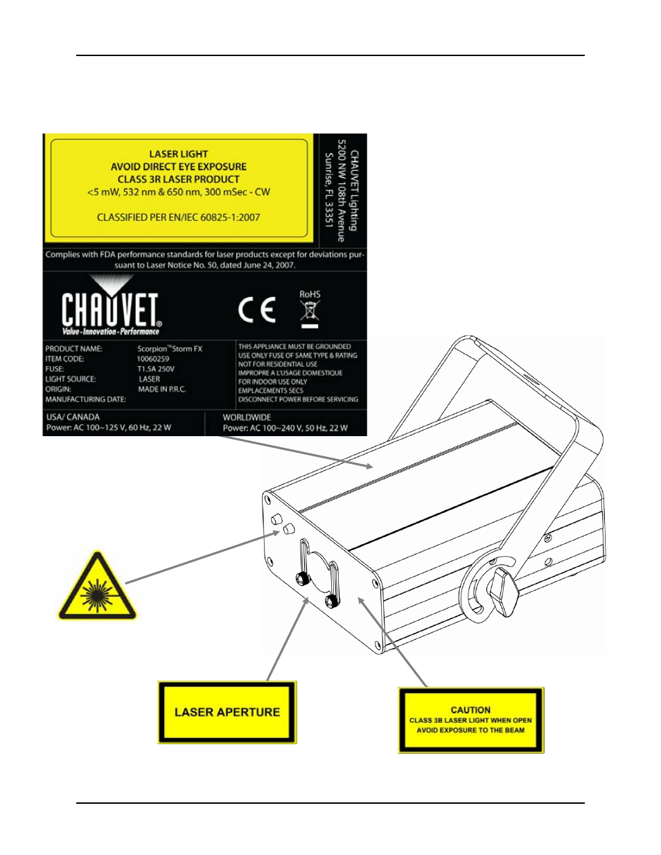 Laser safety label reproduction | Chauvet Laser Pointer User Manual | Page 6 / 20