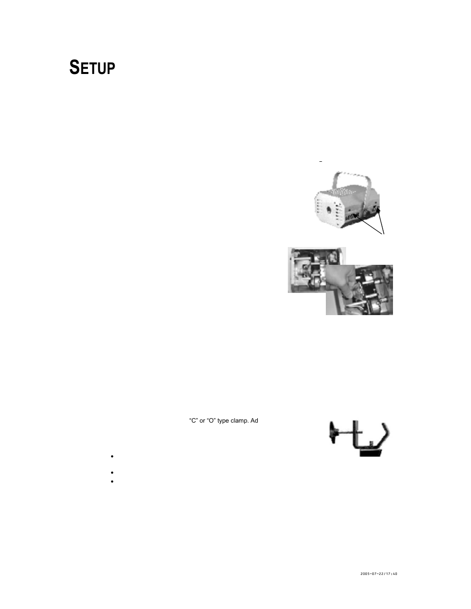 Setup, Lamp, Lamp installation | Mounting, Orientation, Rigging, Ounting, Etup | Chauvet ABYSS JR. CH-222 User Manual | Page 5 / 9