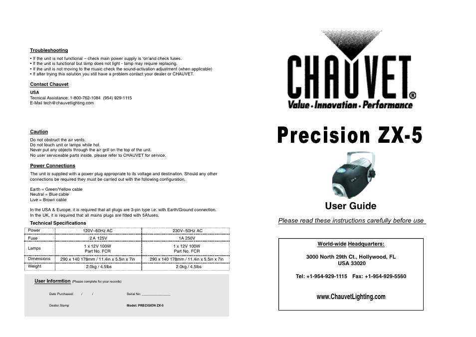 Chauvet ZX-5 User Manual | 2 pages