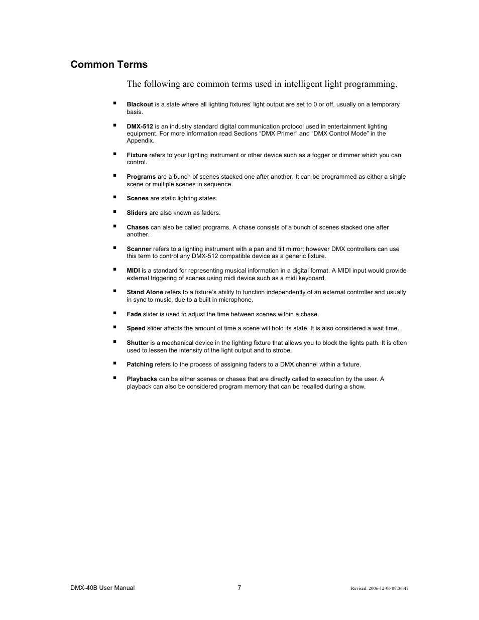 Common terms | Chauvet DMX-40B User Manual | Page 7 / 22