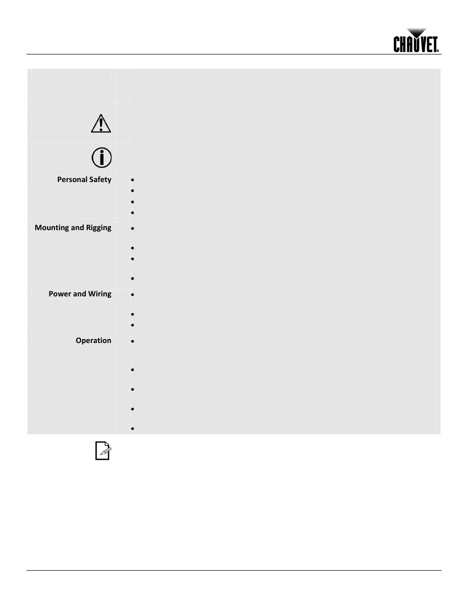 Expected led lifespan, Before you begin, Personal safety | Mounting and rigging, Power and wiring, Operation | Chauvet Q-WASH 260-LED User Manual | Page 6 / 27