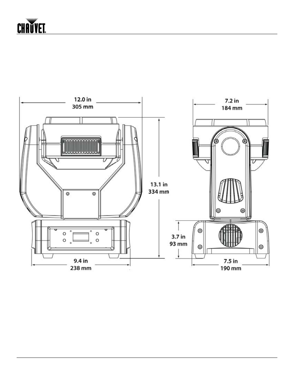 Product dimensions | Chauvet Q-WASH 260-LED User Manual | Page 9 / 27