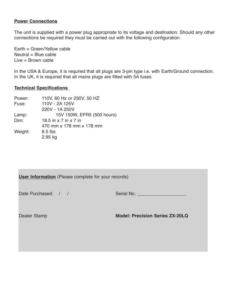 Chauvet ZX-20LQ User Manual | Page 5 / 5