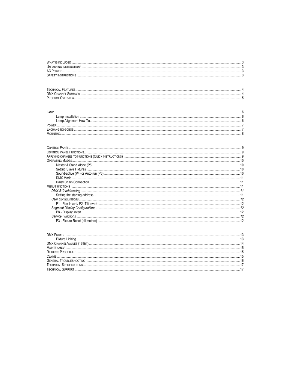 Table of content | Chauvet Q-RollTM 250 User Manual | Page 2 / 17