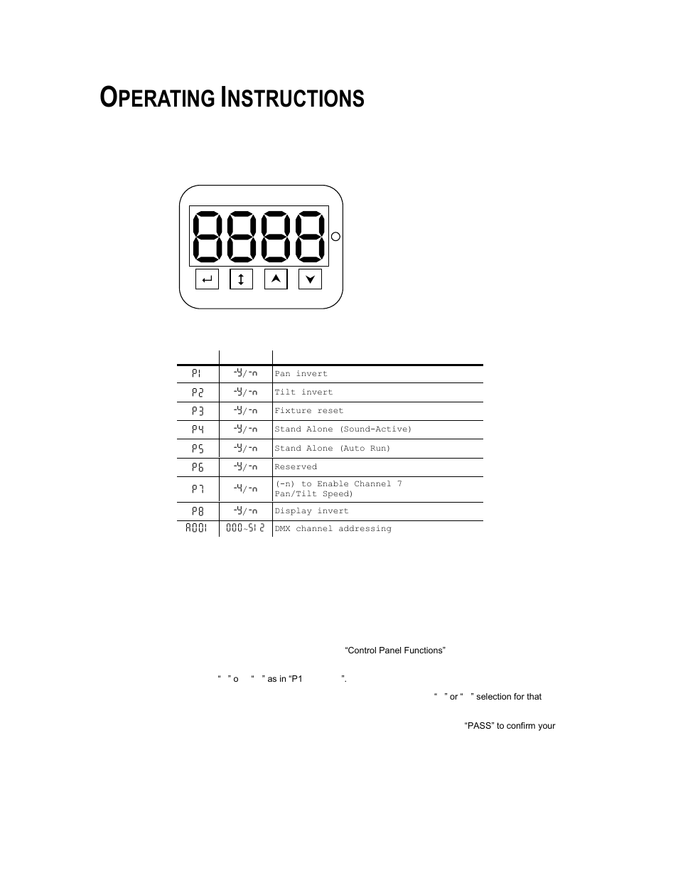Operating instructions, Control panel, Control panel functions | Applying changes to functions (quick instructions), Perating, Nstructions | Chauvet Q-RollTM 250 User Manual | Page 9 / 17