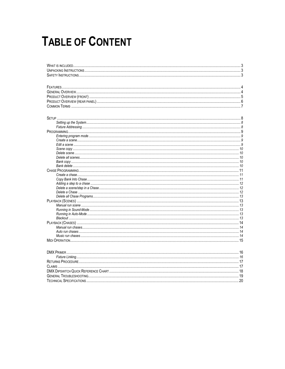 Able of, Ontent | Chauvet DMX-44 User Manual | Page 2 / 20