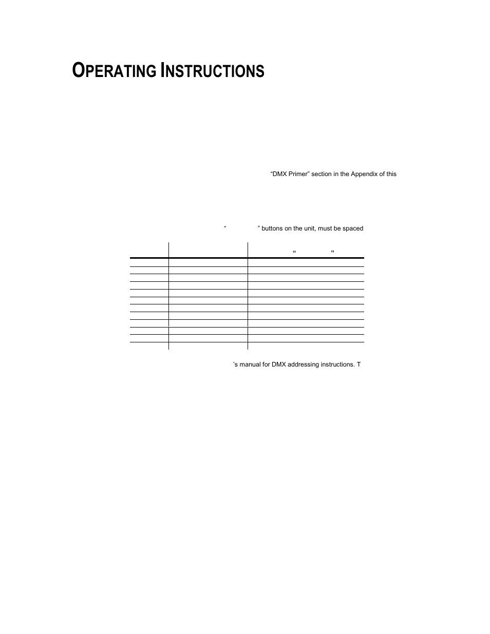 Operating instructions, Setup, Setting up the system | Fixture addressing, Etup, Perating, Nstructions | Chauvet DMX-44 User Manual | Page 8 / 20