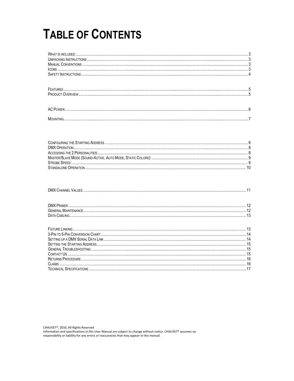 Able of, Ontents | Chauvet LEDRAIN 64C User Manual | Page 2 / 17
