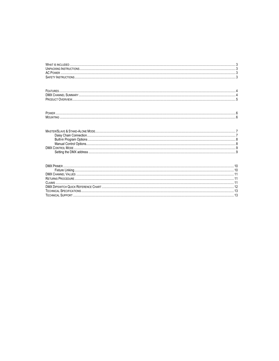 Table of content | Chauvet LED-RAIN36 User Manual | Page 2 / 13