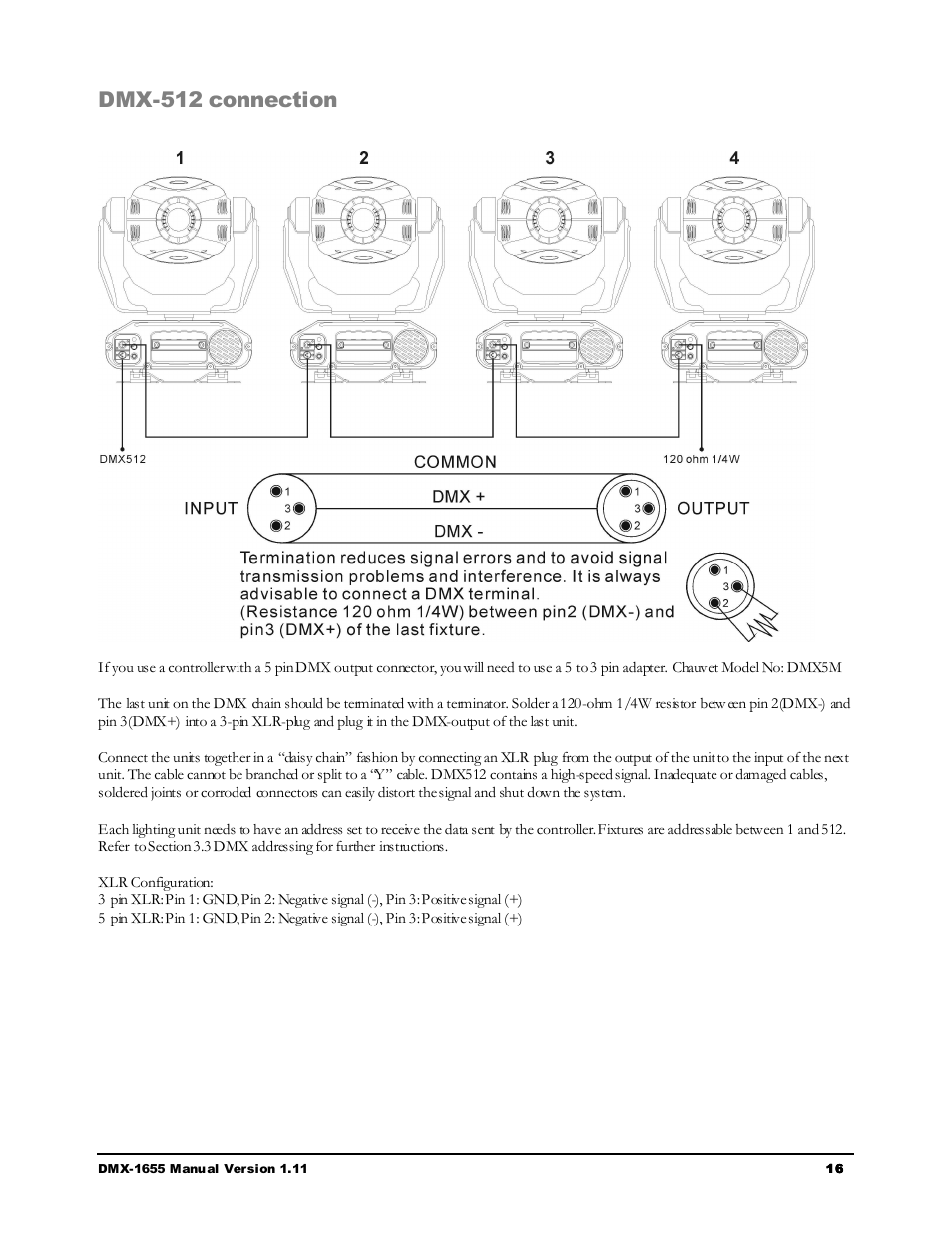 Dmx-512 connection | Chauvet LEGEND 250RX User Manual | Page 16 / 19