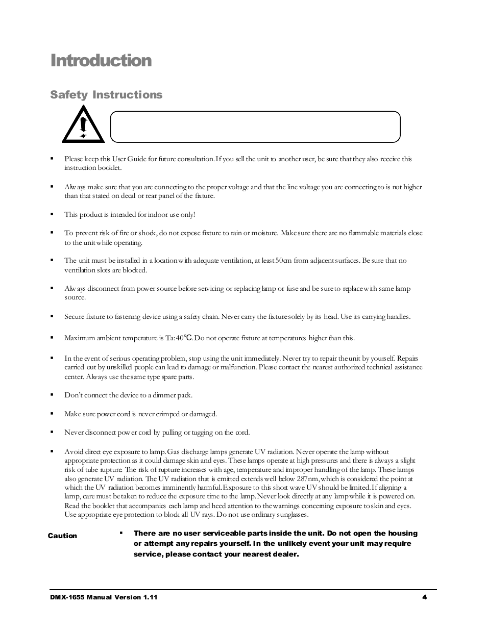 Introduction, Safety instructions | Chauvet LEGEND 250RX User Manual | Page 4 / 19