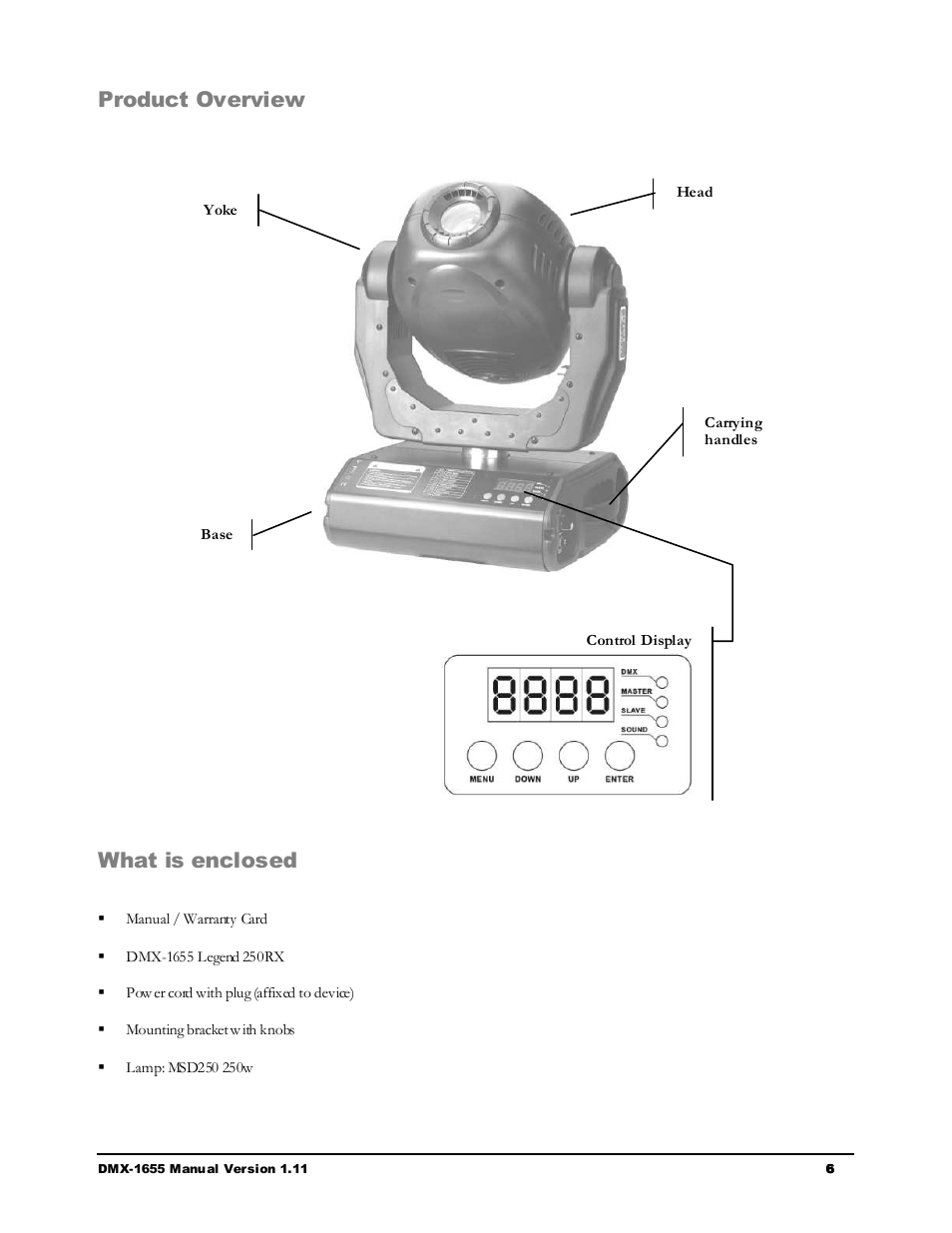 Product overview, What is enclosed | Chauvet LEGEND 250RX User Manual | Page 6 / 19