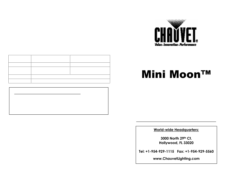 Chauvet MINI MOON CH-202B User Manual | 2 pages
