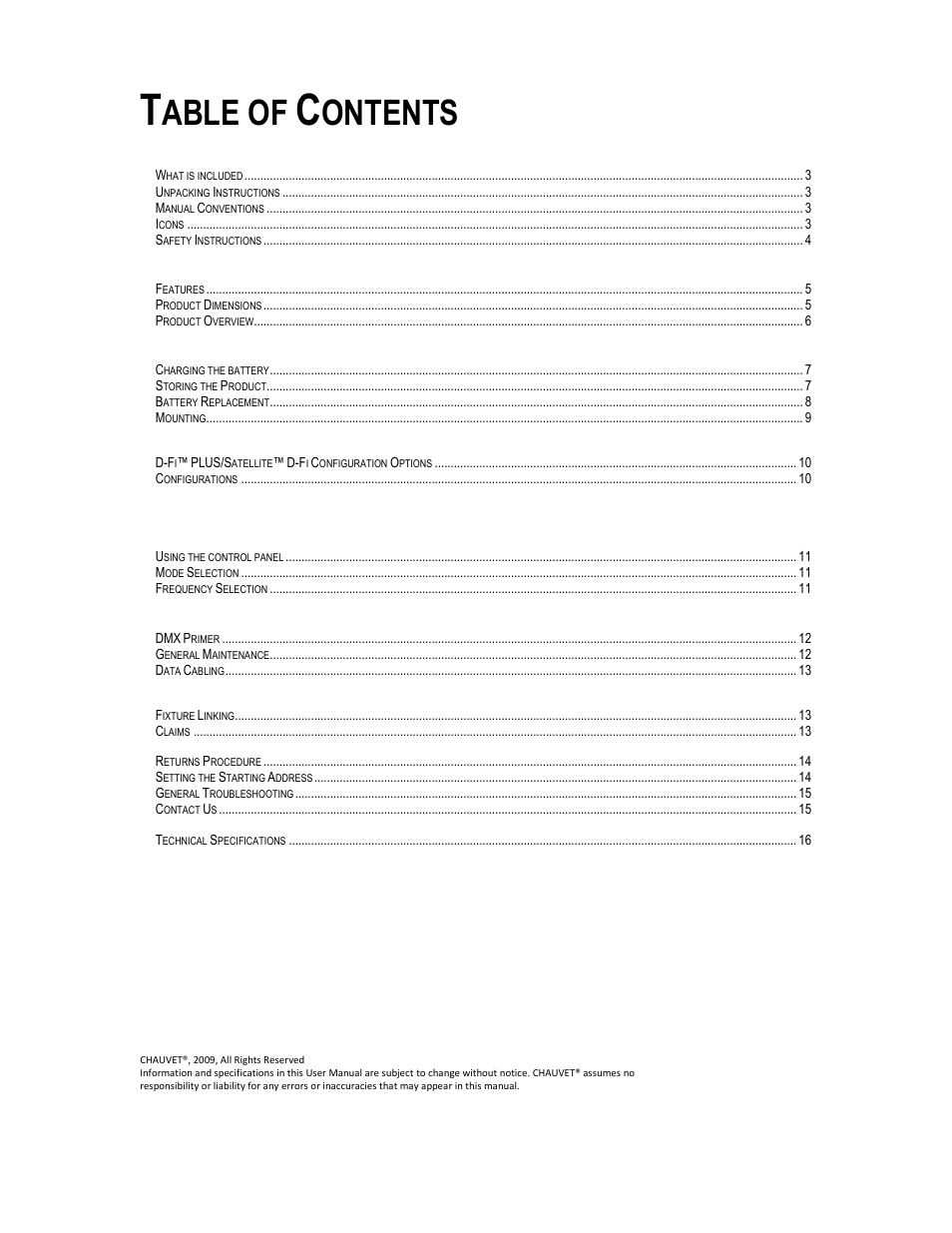 Able of, Ontents | Chauvet Satellite TV System User Manual | Page 2 / 16