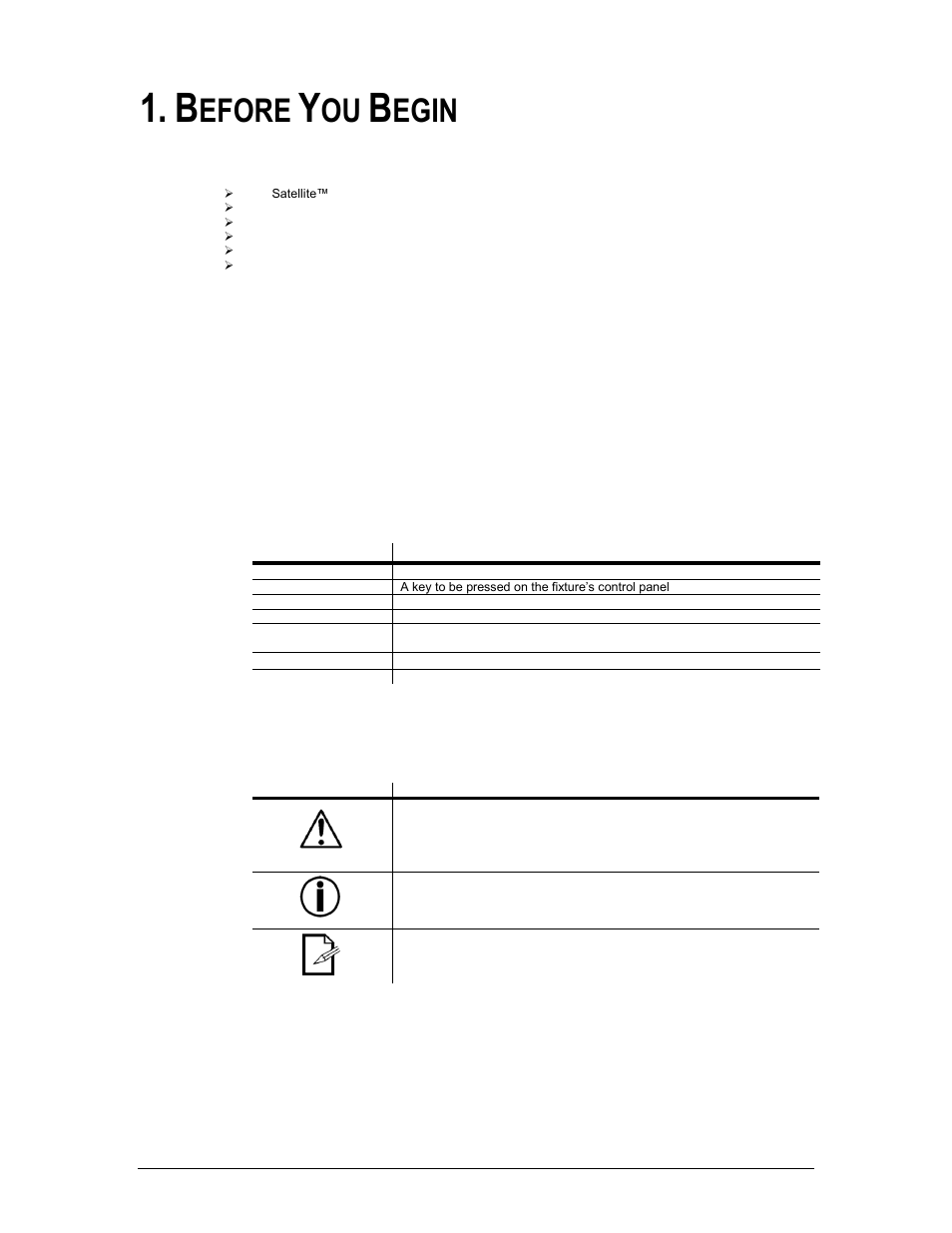 Before you begin, Hat is included, Npacking | Nstructions, Anual, Onventions, Cons, Efore, Egin, What is included | Chauvet Satellite TV System User Manual | Page 3 / 16