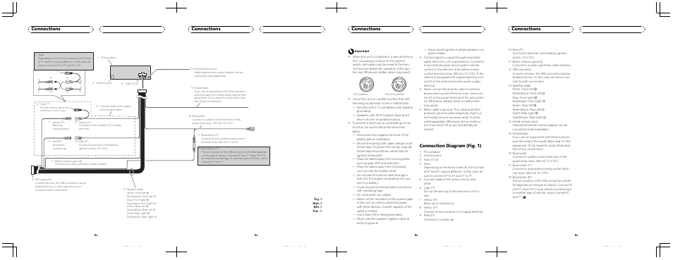 Connections, Connection diagram (fig. 1) | Pioneer DEH-2020MP User Manual | Page 5 / 8