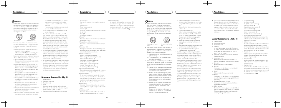 Diagrama de conexión (fig. 1), Conexiones, Anschlüsse | Anschlussschema (abb. 1) | Pioneer DEH-2020MP User Manual | Page 6 / 8