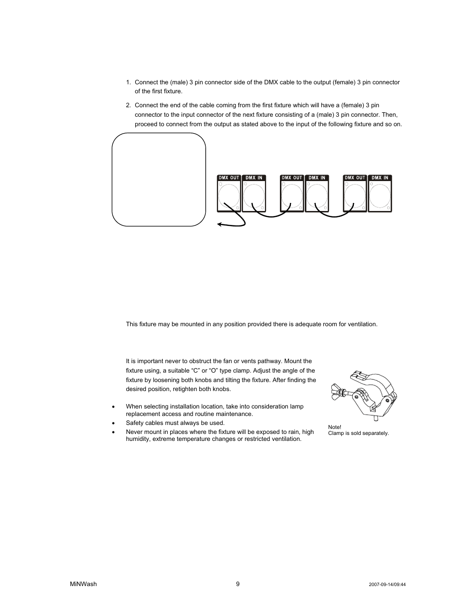 Aster, Lave, Ixture | Inking, Ounting, Orientation rigging, Master/slave, Fixture linking | Chauvet MINWASH DMX512 User Manual | Page 9 / 21