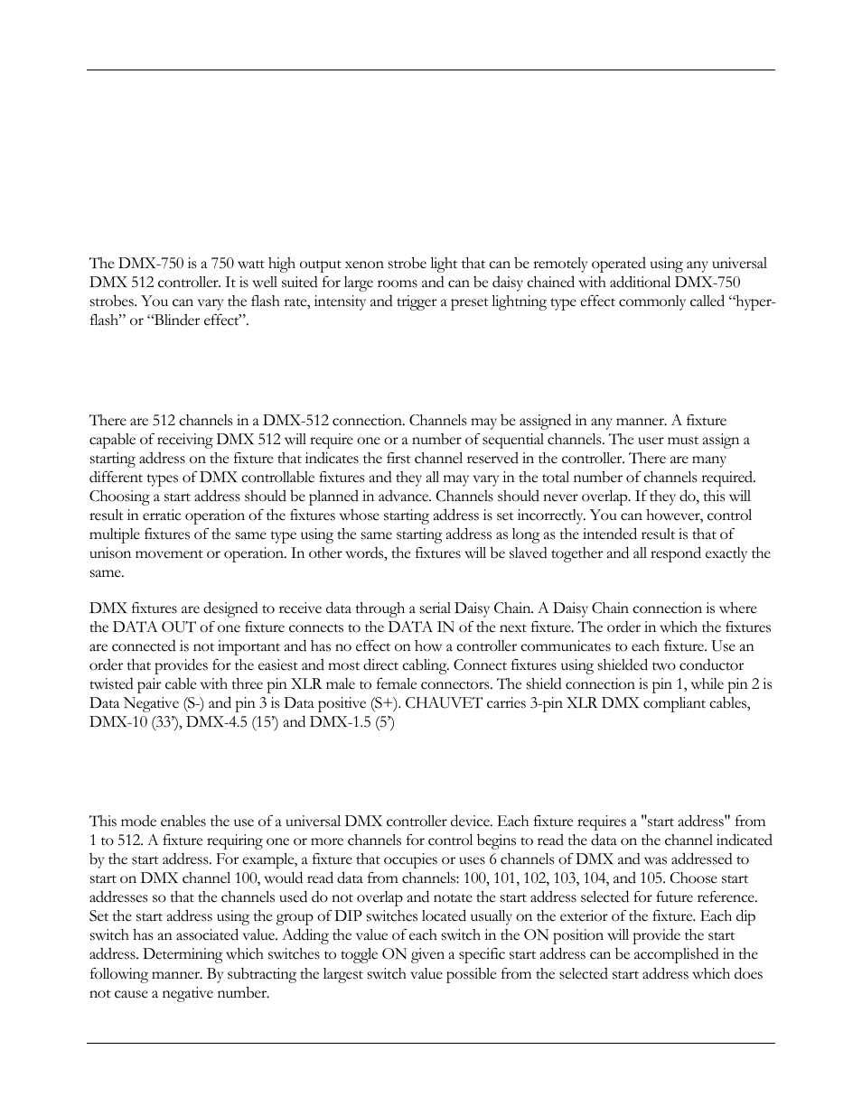 General, Dmx primer, Dmx control mode | Operating instructions, General dmx primer dmx control mode | Chauvet DMX-750 User Manual | Page 8 / 12