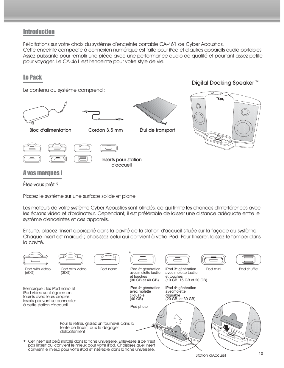 Introduction le pack a vos marques, Digital docking speaker | Cyber Acoustics CA-461 User Manual | Page 11 / 23