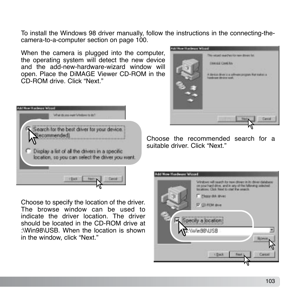 Manual installation | Konica Minolta DiMAGE Xg User Manual | Page 103 / 132
