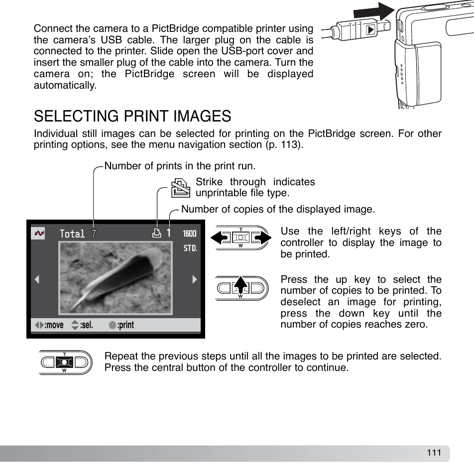Selecting print images | Konica Minolta DiMAGE Xg User Manual | Page 111 / 132