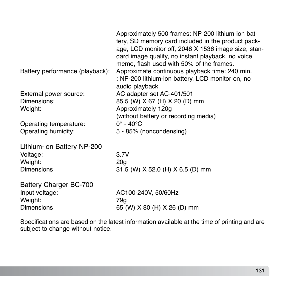 Konica Minolta DiMAGE Xg User Manual | Page 131 / 132