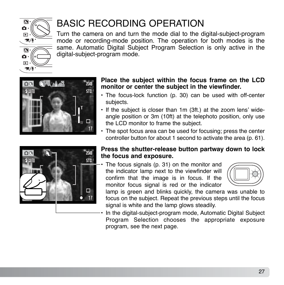 Basic recording operation | Konica Minolta DiMAGE Xg User Manual | Page 27 / 132