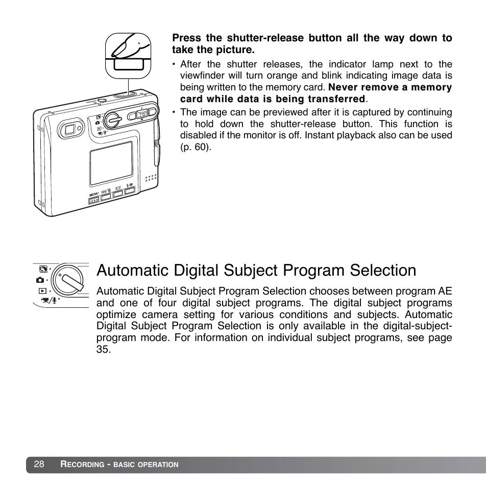 Automatic digital subject program selection | Konica Minolta DiMAGE Xg User Manual | Page 28 / 132