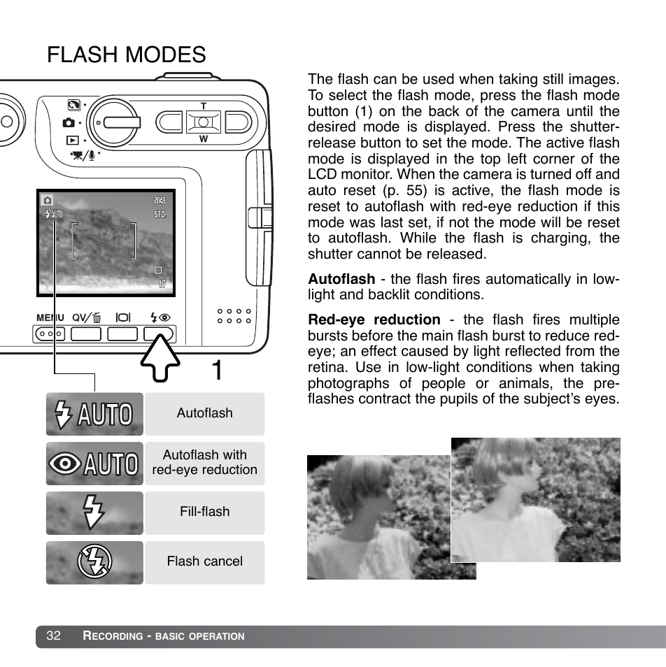 Flash modes | Konica Minolta DiMAGE Xg User Manual | Page 32 / 132